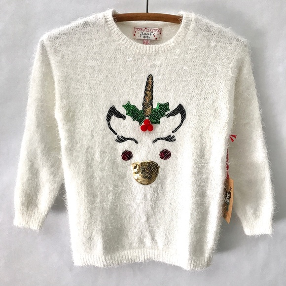 Unicorn Eyelash Sweater Holiday Fleece Pants NWT Girls M 10/12 - Picture 2 of 15